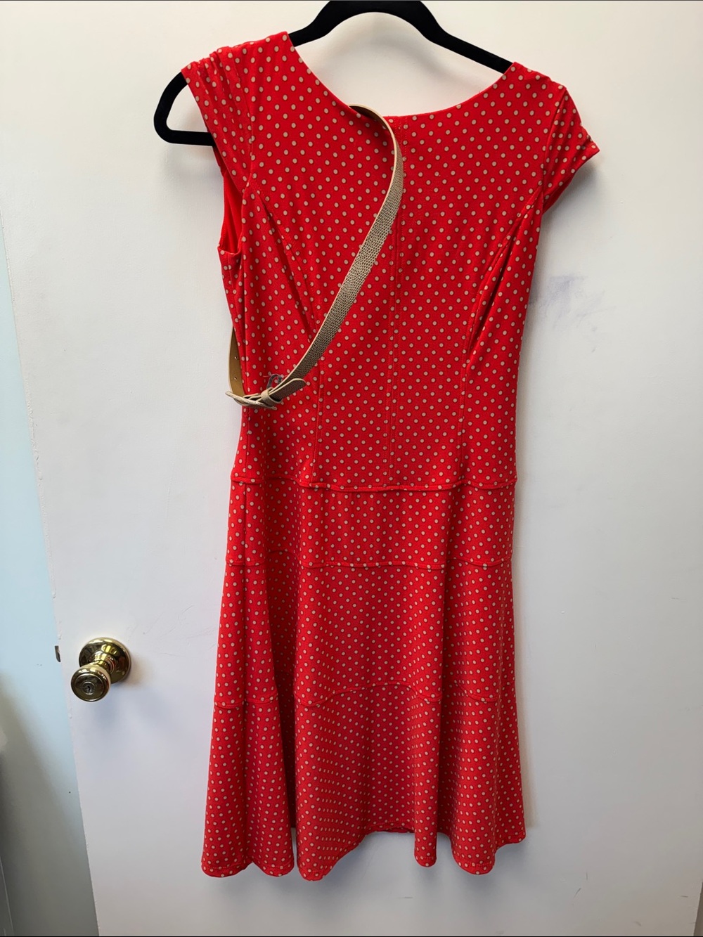 Anne Klein Red Polka-Dot Fit-and-Flare Midi Dress